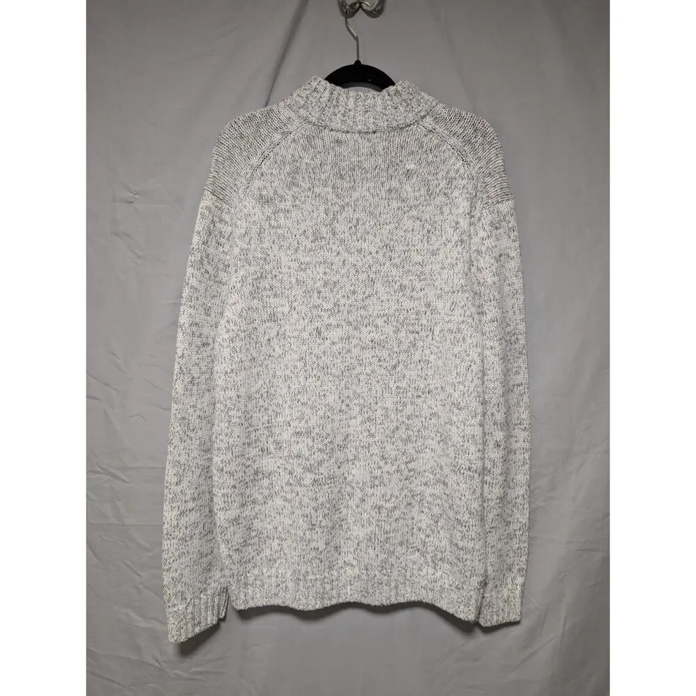 Izod Whisper White Marled Knit Mock Neck Cotton Sweater Quarter Button New‎ XL